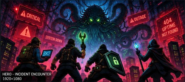 An IT response team confronting a tentacled outage in a data center